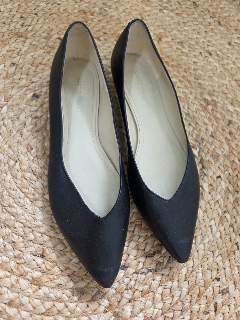 Marc Fisher Black Pointed Leather Flats